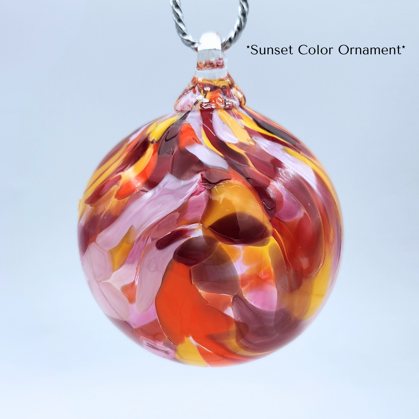 Sunset Mix Glass Float – Handblown Red, Yellow, Pink & Purple Ornament